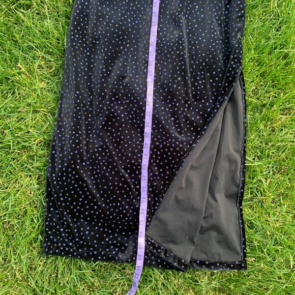 Vintage 90s Y2K Velvet Maxi Slip Dress Glitter Side Slit Stretch - Picture 13 of 16